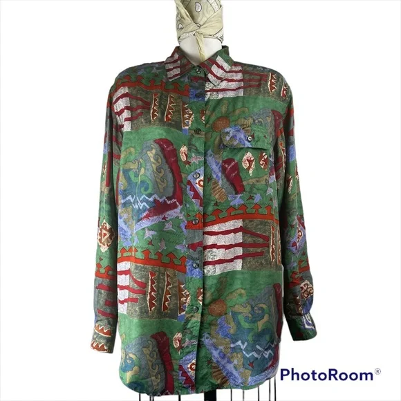 Vintage silk long sleeve shirt - Picture 1 of 5